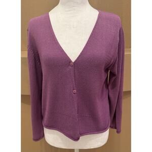 Eileen Fisher Purple, Laser Cut, 3/4 Sleeve Cardigan Raw Hem Size S